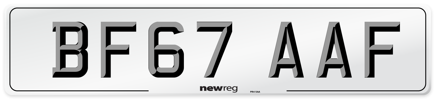 BF67 AAF Number Plate from New Reg